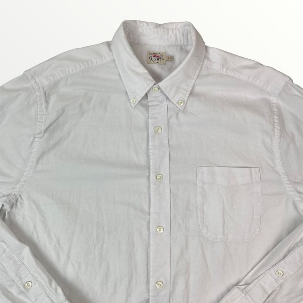 Faherty Brand Men's White Button Down Long Sleeve Shirt Chest Pocket Large
